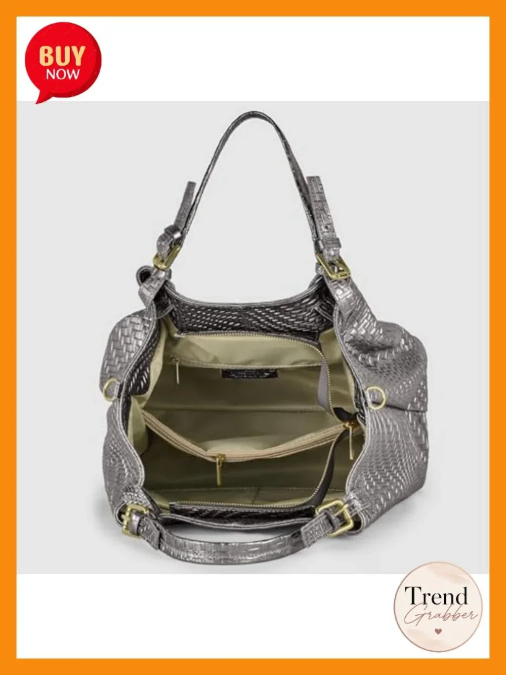 Italian Genuine Suede Top-Handle Bag with Metallic Grid Texture & Removable